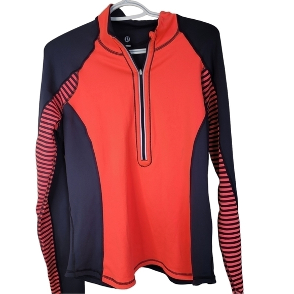 𝅺lululemon UTurn Navy Blue and Orange Women Half Zip Running  Long Sleeve Top - Picture 2 of 7